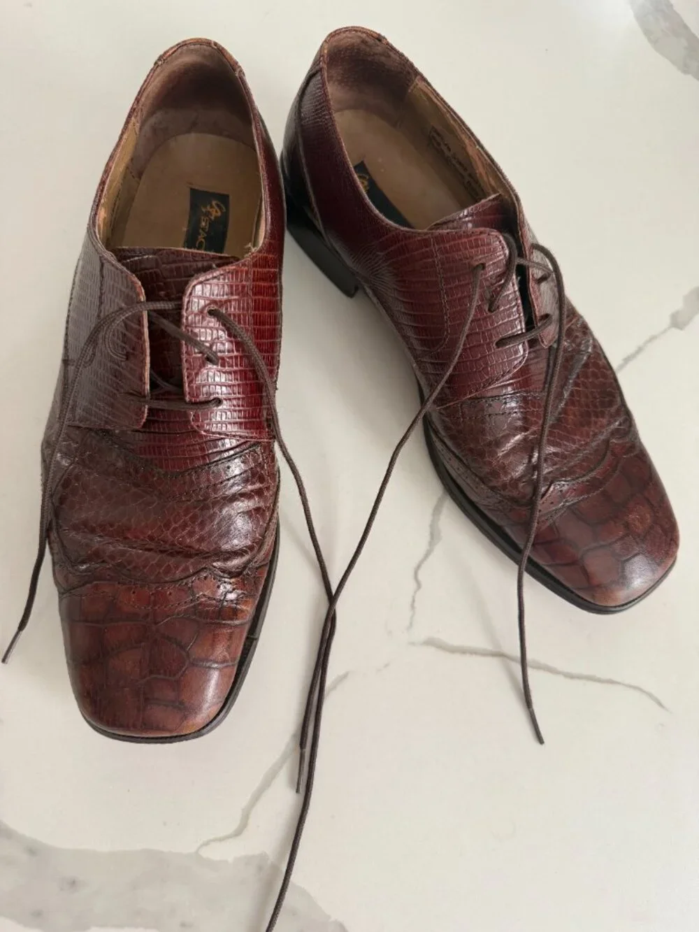 Vintage Stacy Adams Genuine Snakeskin Leather Oxford Shoes Brown Wingtip 10.5 M